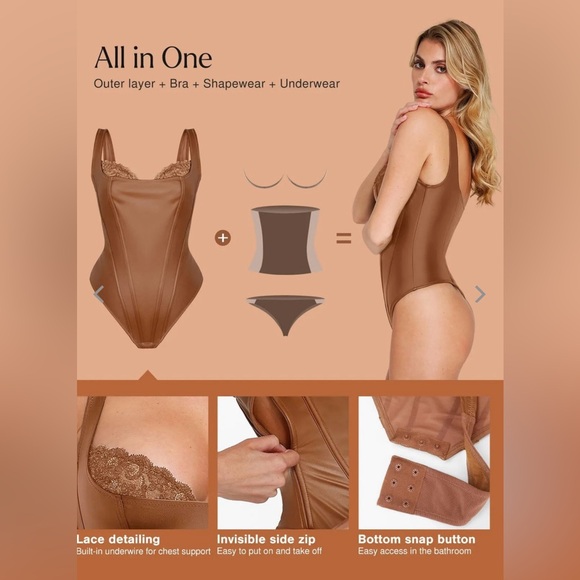 Popilush Size XLarge Shapewear Faux Leather Lace Balconette Sculpting Bodysuit - Picture 6 of 11